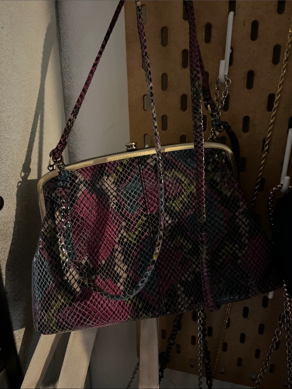 HOBO Multicolor Snake-Print Frame Clutch with Gold Trim